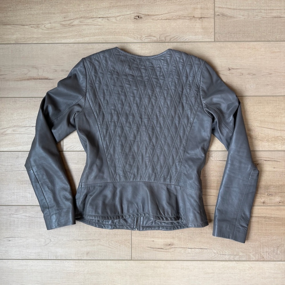 Hinge Gray Quilted Leather Jacket Designed in Seattle Zip Front Peplum Size M - Picture 2 of 4